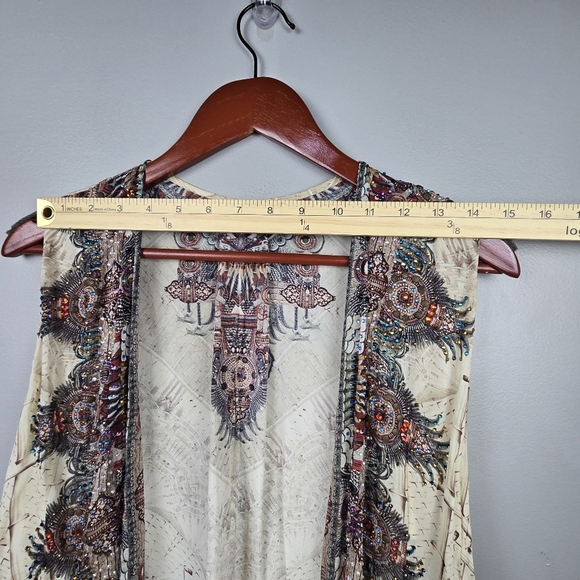 CAMILLA FRANKS Designer Multiwear‎ Long Vest Embellished Silk Cream Women One Sz - Picture 12 of 16